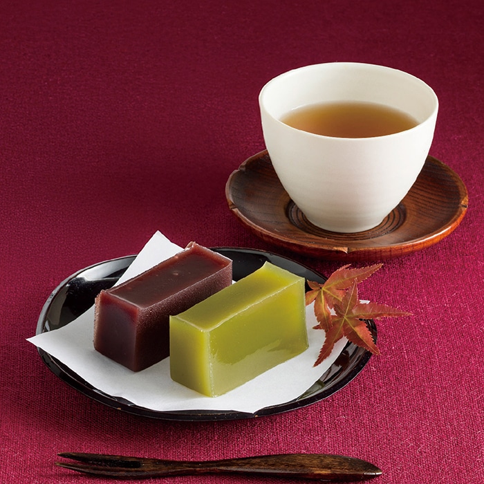 [直送商品]菓心谷常 絹ごし羊羹(抹茶)1本・お茶3種セット (1280-021)