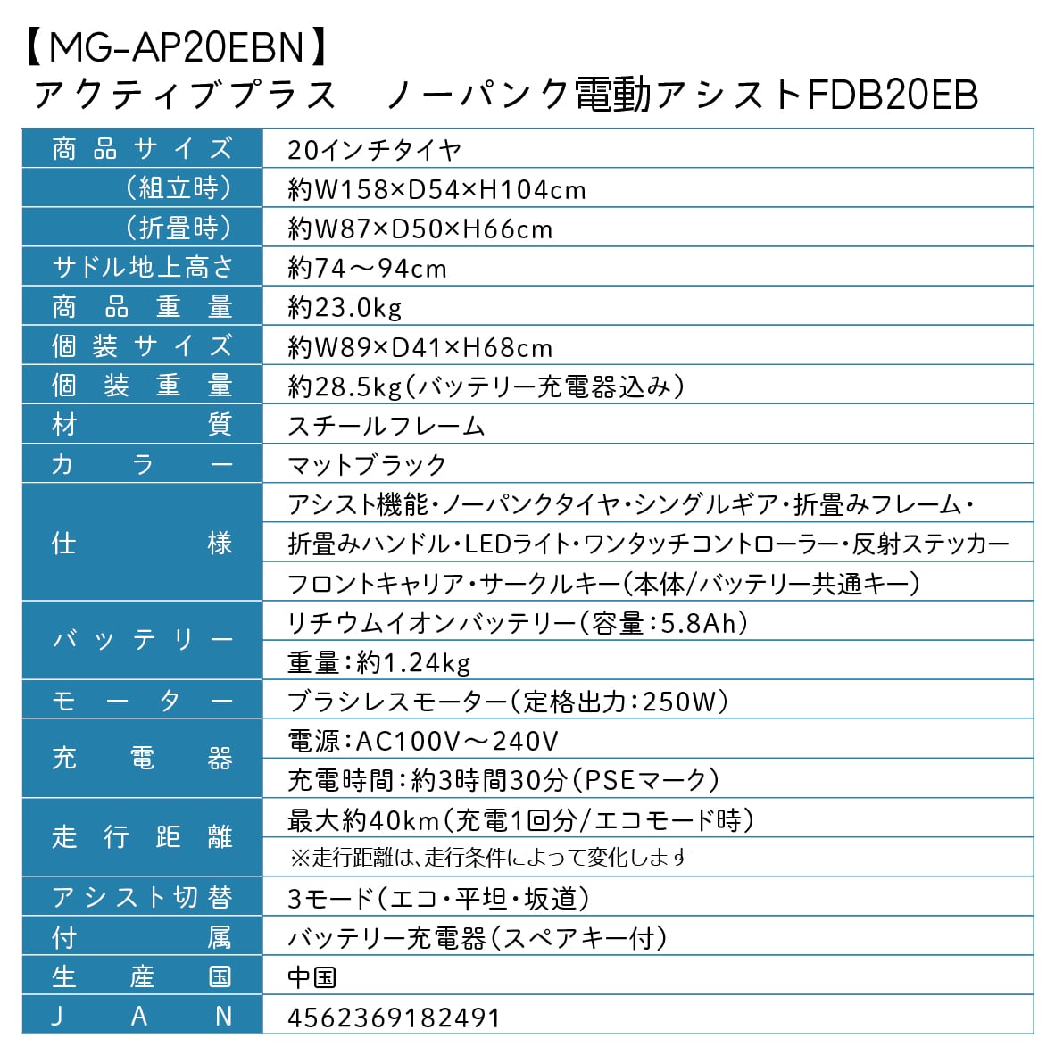 [直送5]アクティブプラス ノーパンク MG-AP20EBN ブラック(マット)