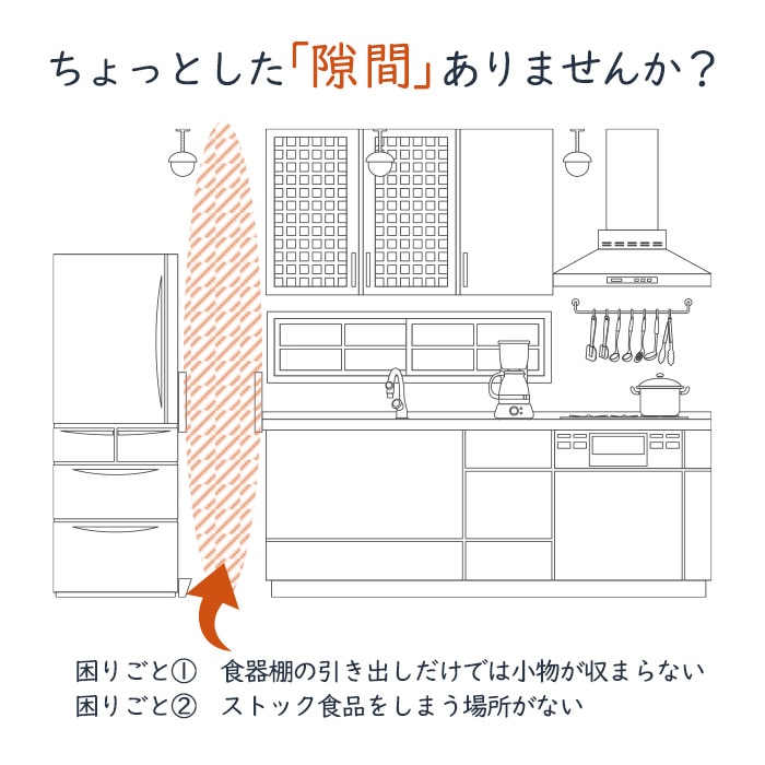 隙間収納棚 日本製 冷蔵庫横ハイタイプ 奥行46cm (幅15~20cm、高さ178cm~200cm)