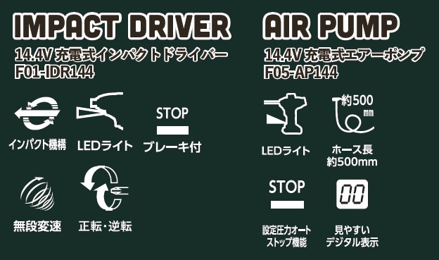 FREEK コンボキットインパクトドライバー＆エアーポンプ