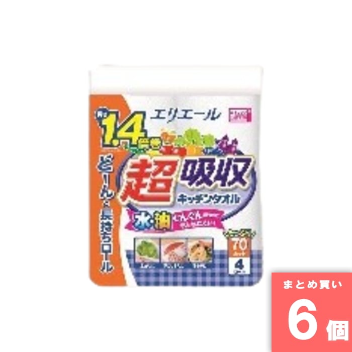 [まとめ買い]【6個セット】エリエール超吸収キッチン 70枚×4