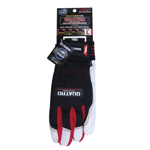 豚革手袋QUATRO(クアトロ) Lサイズ 209621 手の平：白 手の甲：ブラック