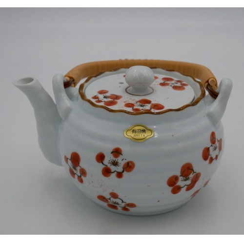 六兵衛4合土瓶 吹梅赤 白