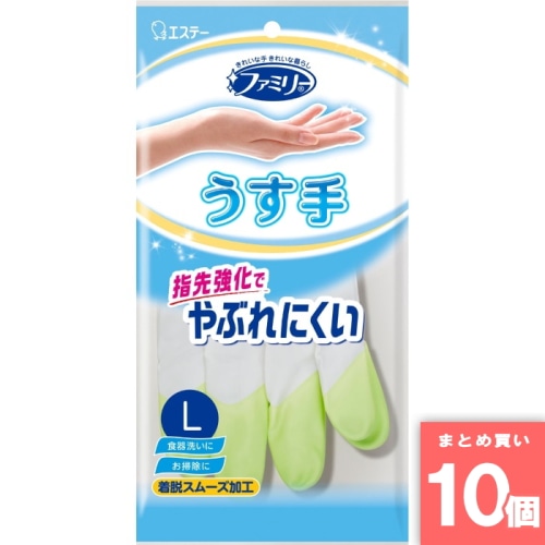 [まとめ買い]【10個セット】ファミリー ビニールうす手 指先抗ウイルス加工 Ｌ グリーン