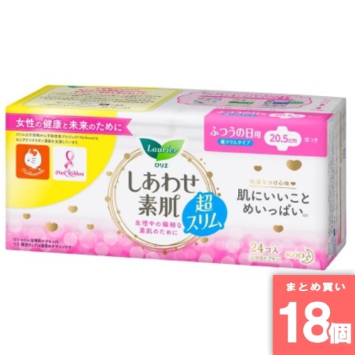 [取寄10][まとめ買い]【18個セット】ロリエしあわせ素肌超スリムふつうの日羽つき [4901301282408]