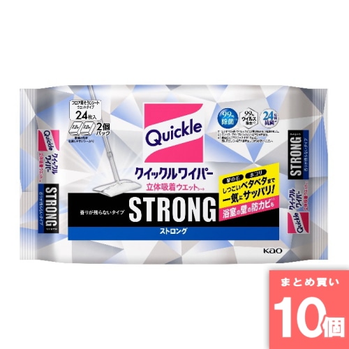 [取寄10][まとめ買い]【10個セット】クイックルワイパー 立体吸着ウエットシート ストロング 香りが残らない 24枚 [4901301370549]