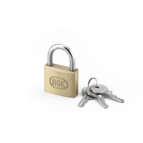 ステンWロック南京錠40mm同一鍵 3本キー G-025 真鍮 [1個]