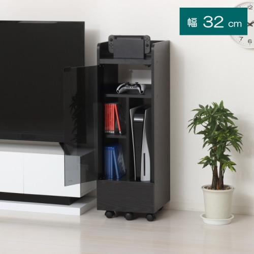 ゲーム機収納ラック キャスター付き  収納ワゴン ルーター収納 25241 ブラック (本州四国九州限定) [直送商品]