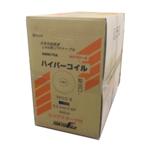 [直送5]TPCC 6 0.5mm×4P 300m 赤 ハイパーコイル CAT6 UTP 4Pケーブル