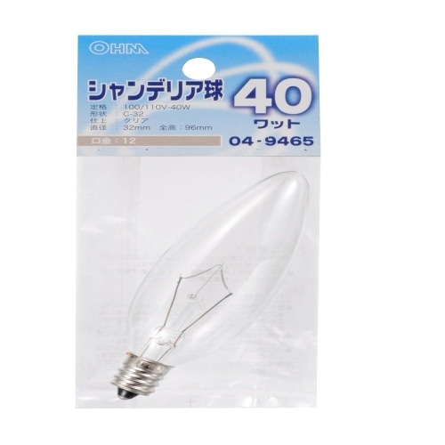 シャンデリア球E12 40W LB-C2240-C クリア