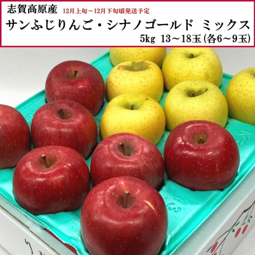 [直送商品]送料無料 サンふじりんご・シナノゴールド ミックス 5kg 13～18玉(各6～9玉) 【配送指定日不可】
