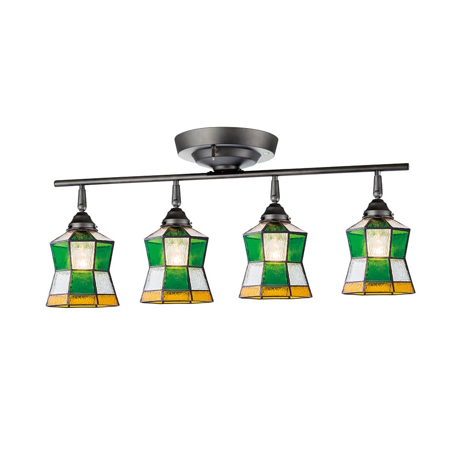 4灯シーリング＋ステンドグラスシェード(ヘルムシェード)